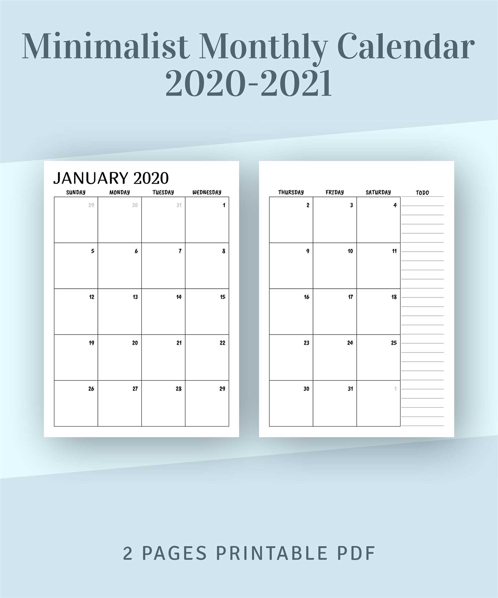 1 2 page calendar template