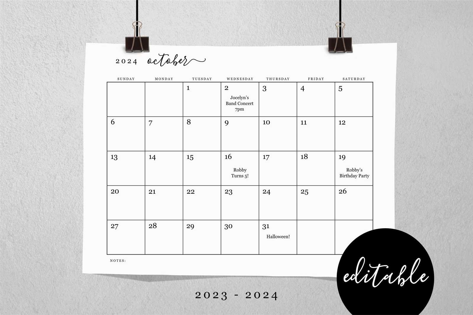 1 month calendar template