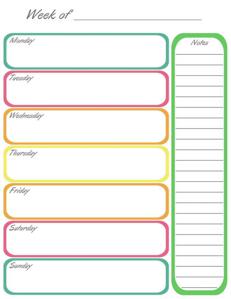 1 week calendar template