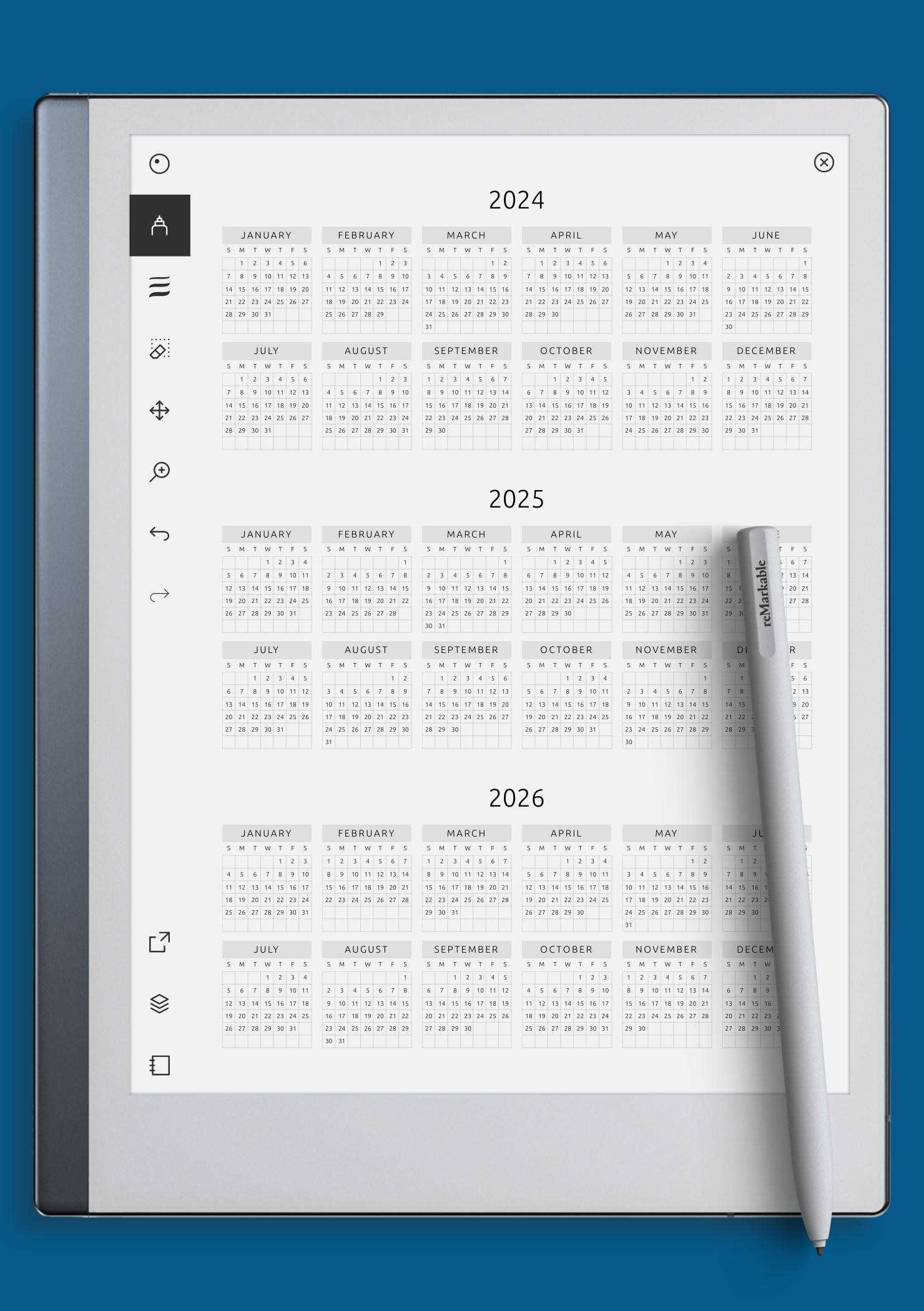 1 year calendar template