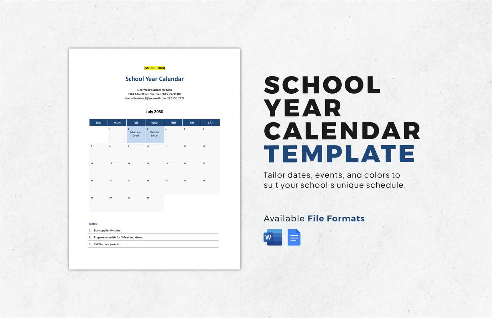 1 year calendar template