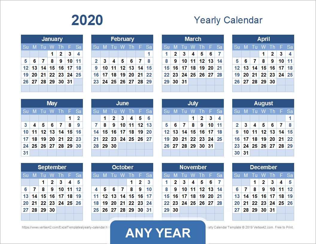 1 year calendar template