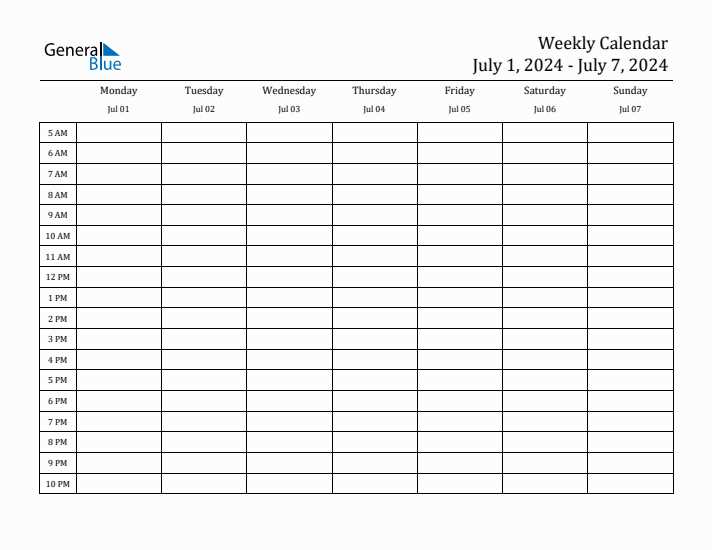 1 week blank calendar template