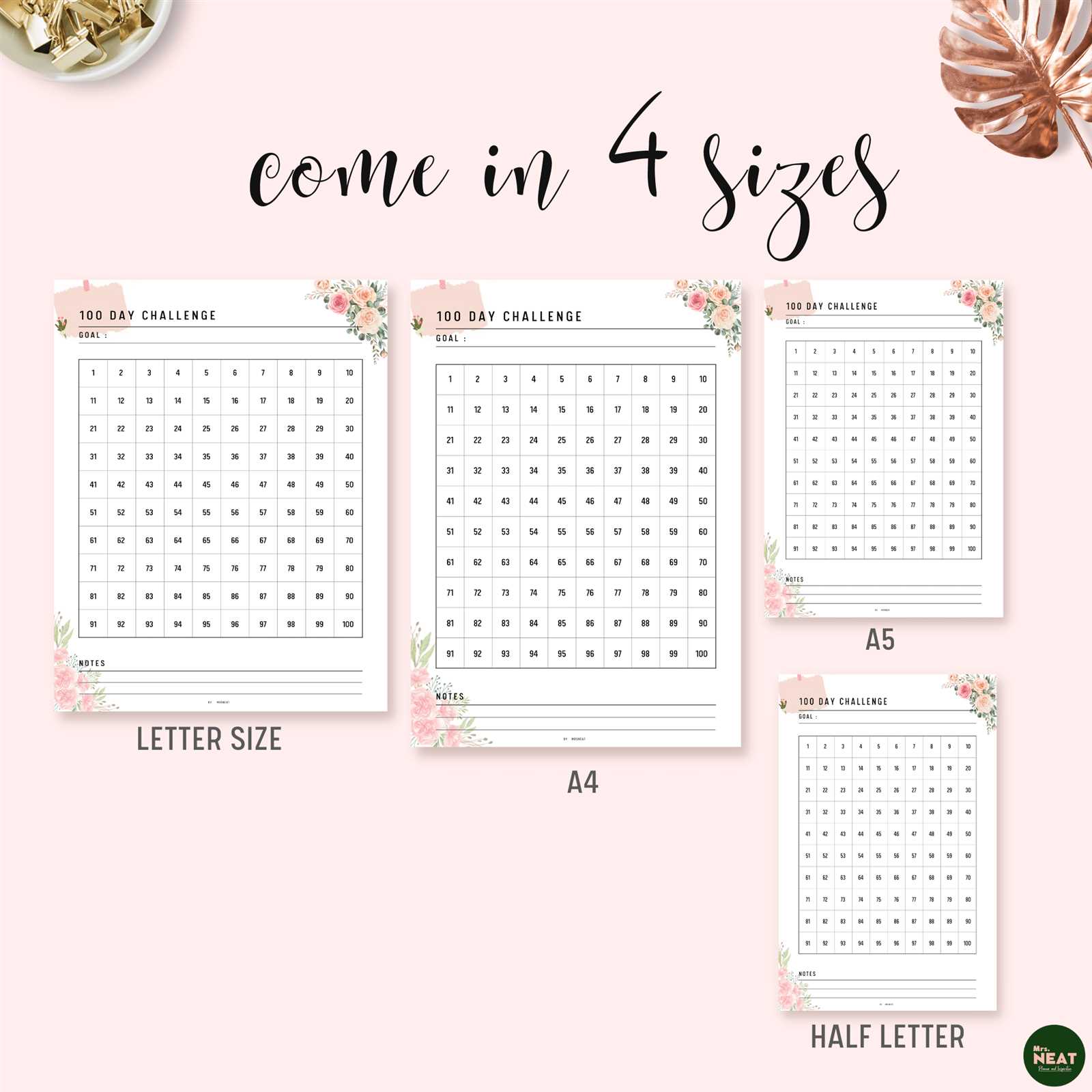 100 days calendar template