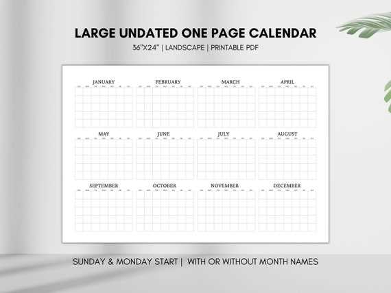 12 month calendar on one page template