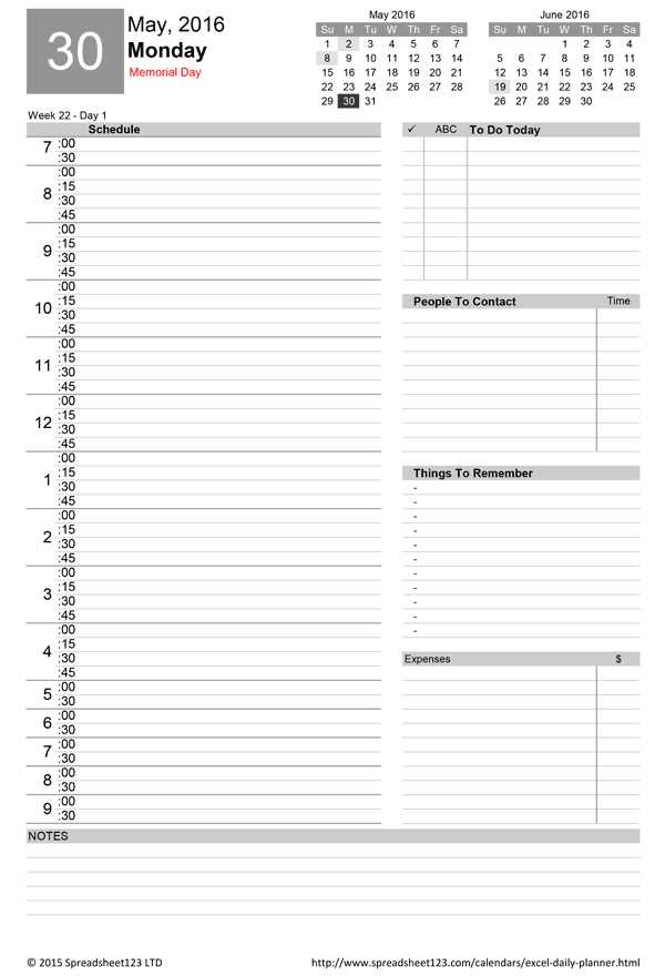 14 day calendar template