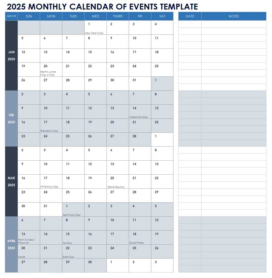 16 month calendar template