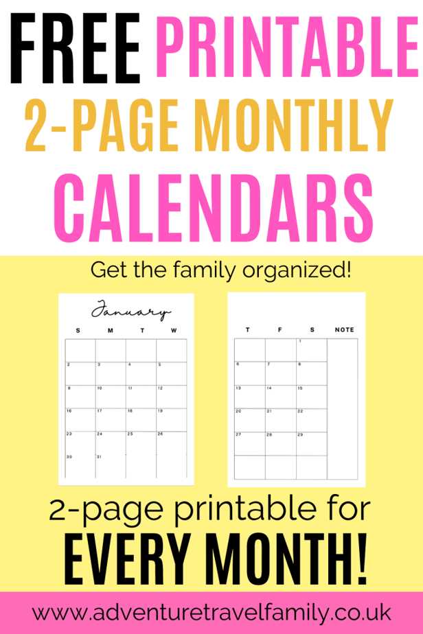 2 page per month calendar template