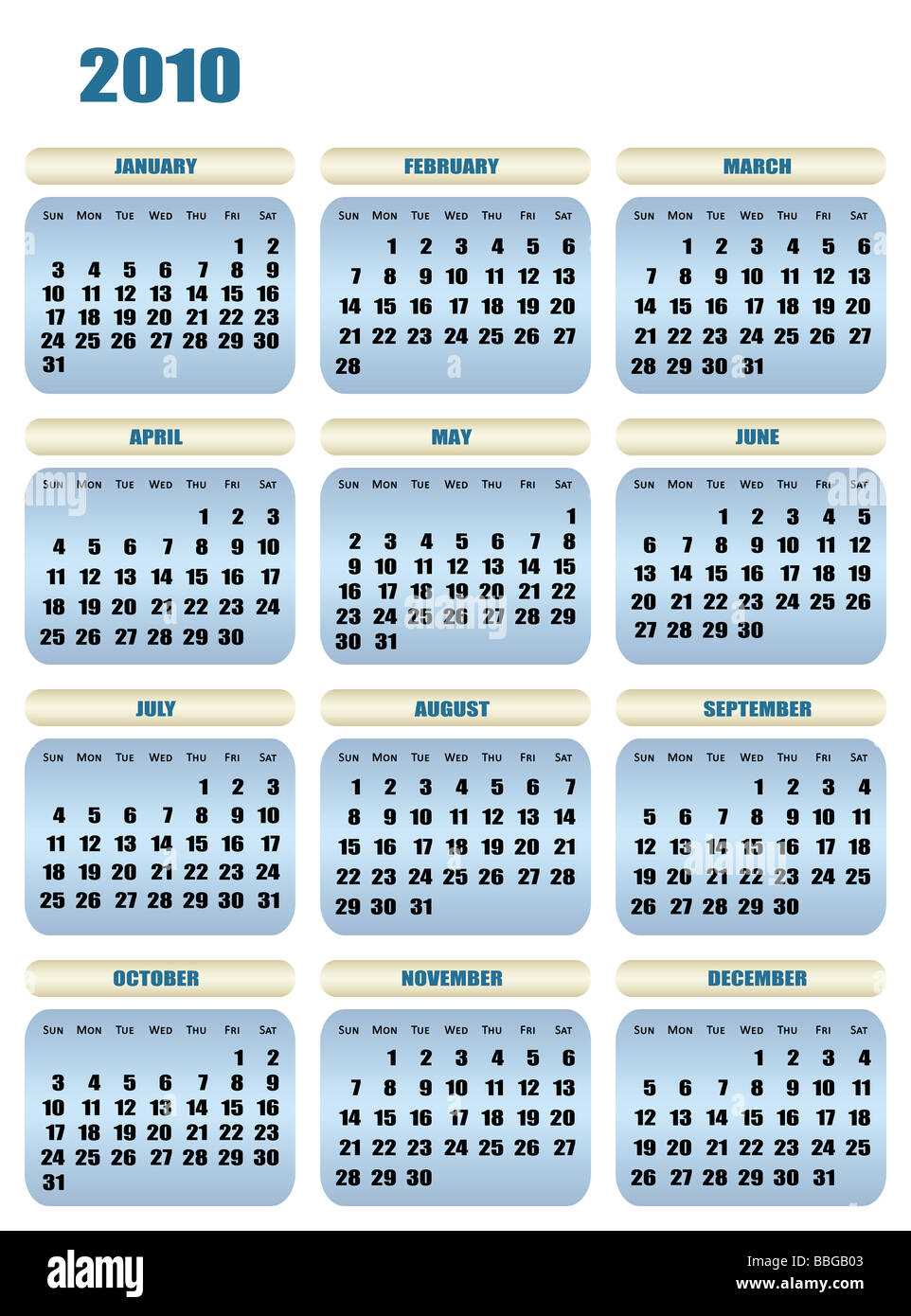 2010 monthly calendar template