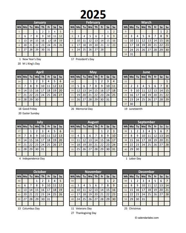 2025 19 calendar template