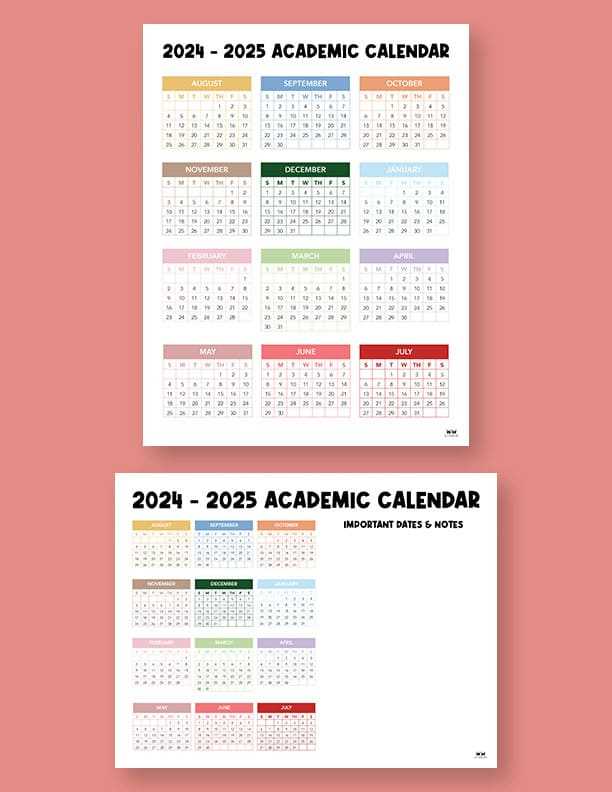 2025 19 academic calendar template