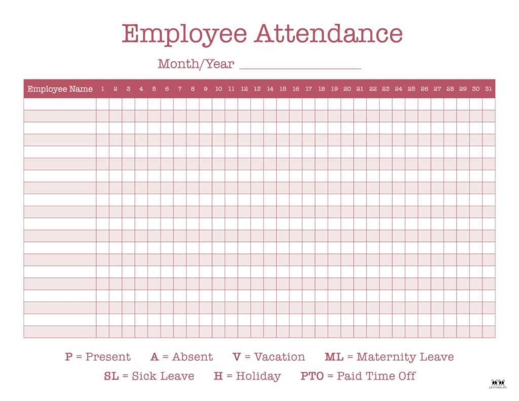 2025 attendance calendar template