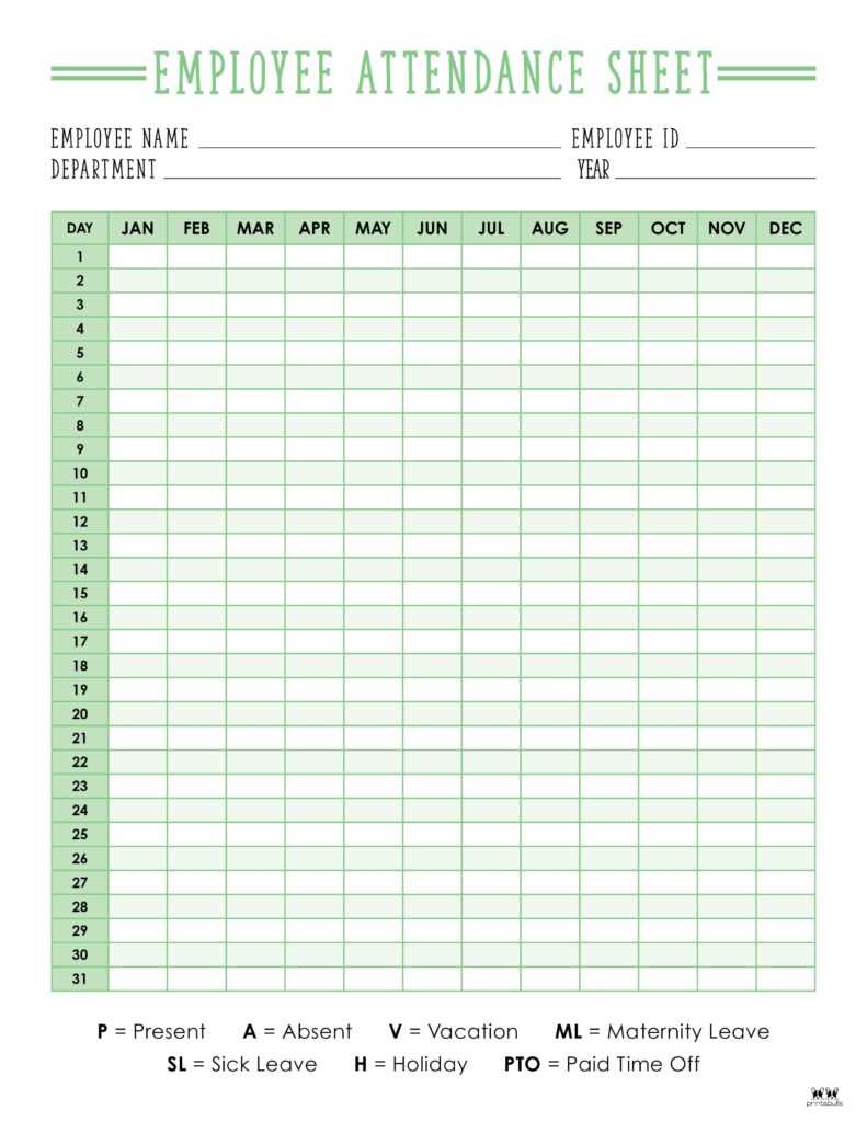 2025 attendance calendar template