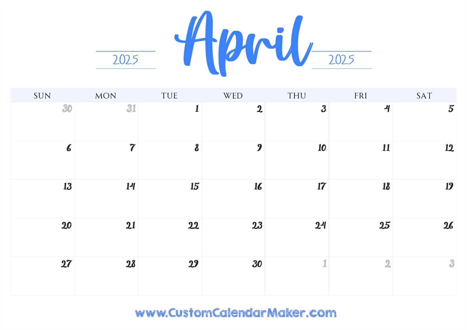 2025 calendar template april