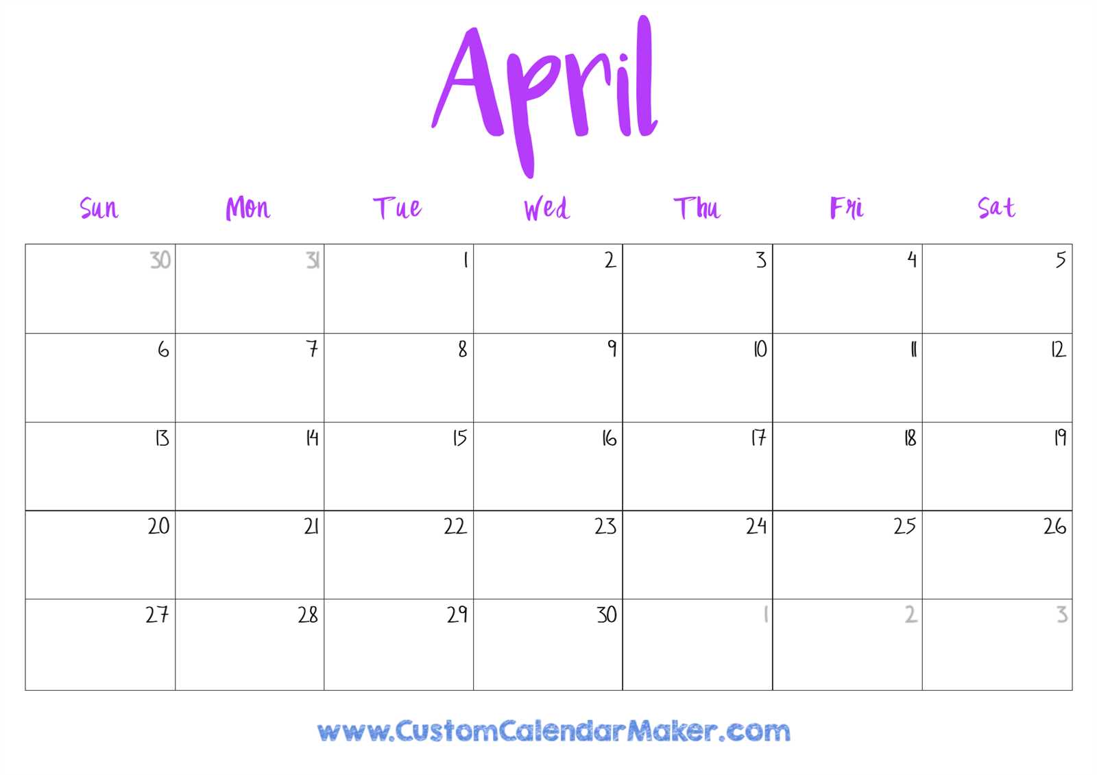 2025 calendar template april