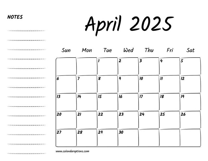 2025 calendar template april