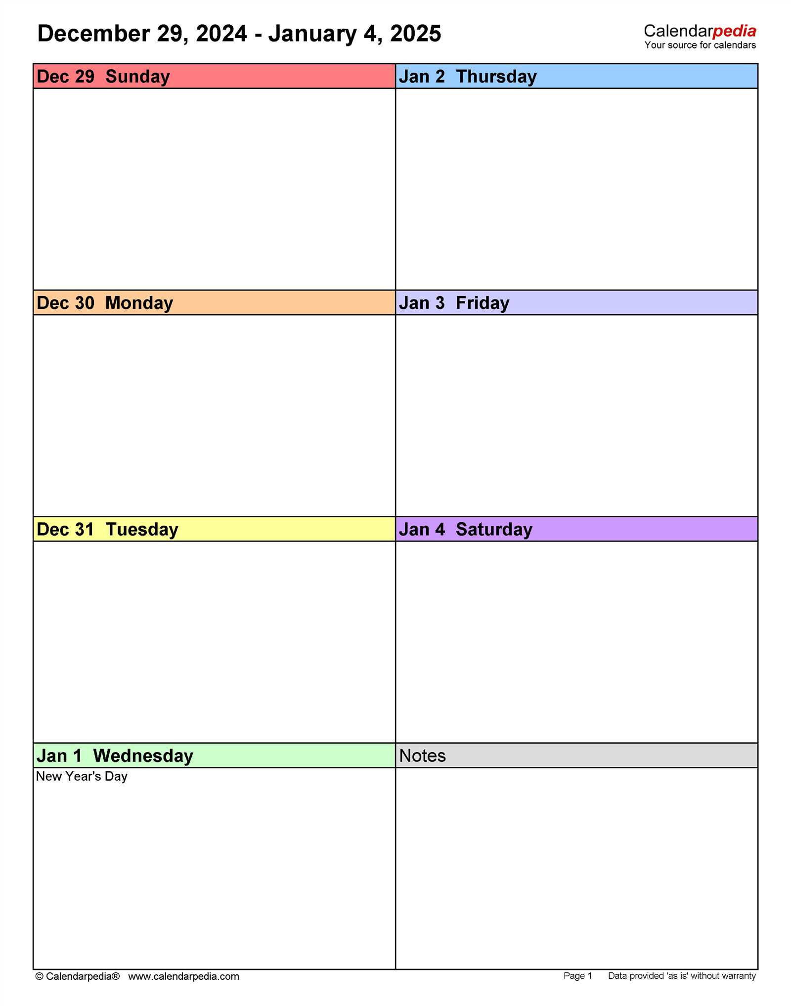 2025 daily calendar template