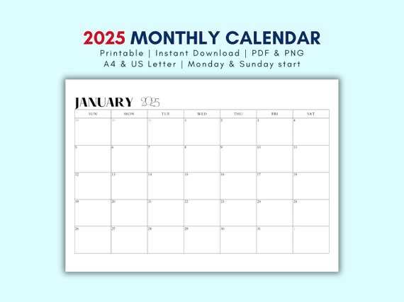 2025 monthly calendar template free