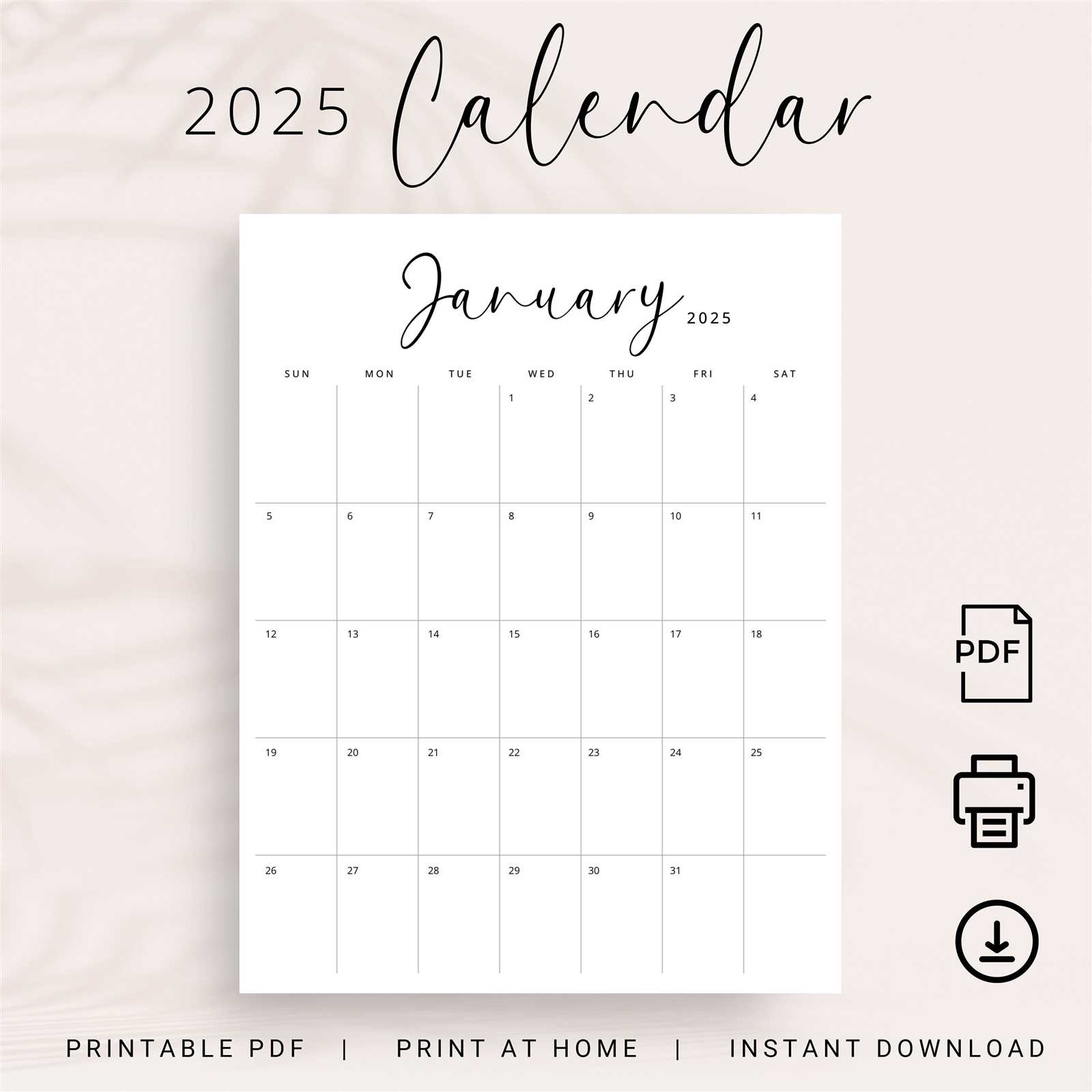 2025 monthly calendar template printable free