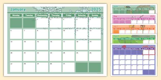 2025 monthly calendar template printable free