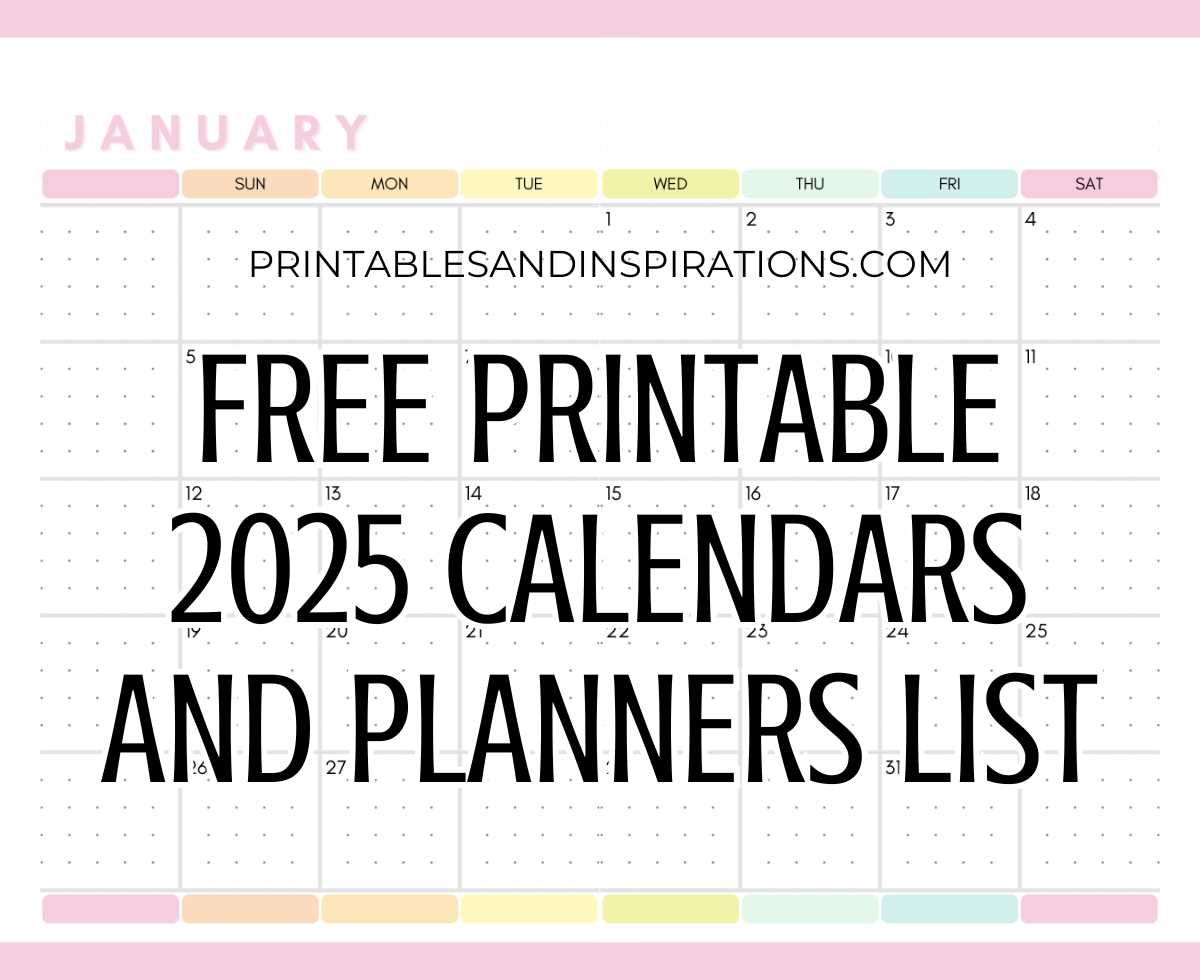 2025 printable calendar template free