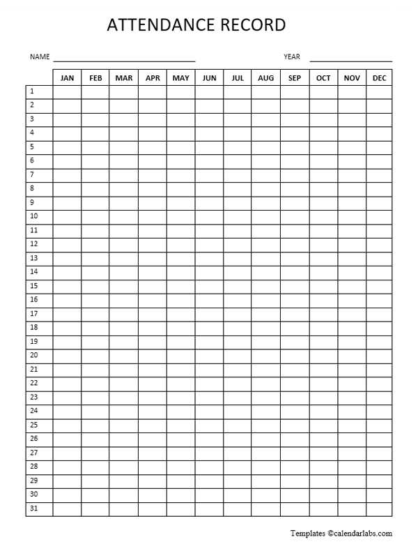 2025 attendance calendar template