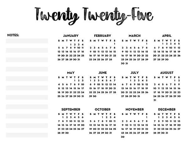 2025 calendar printable free template