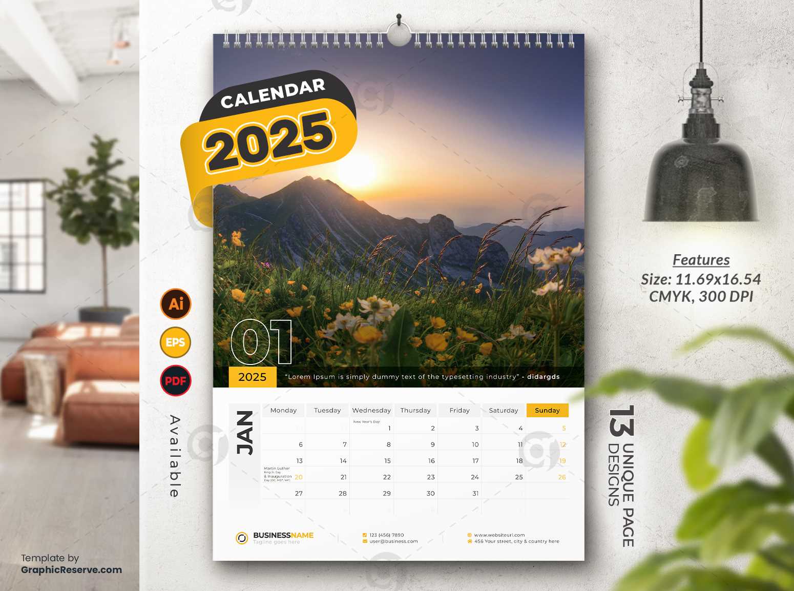 2025 calendar template for indesign