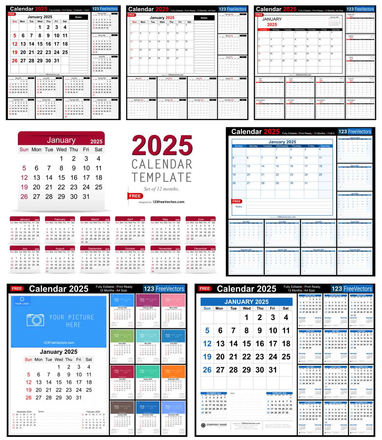 2025 free monthly calendar template