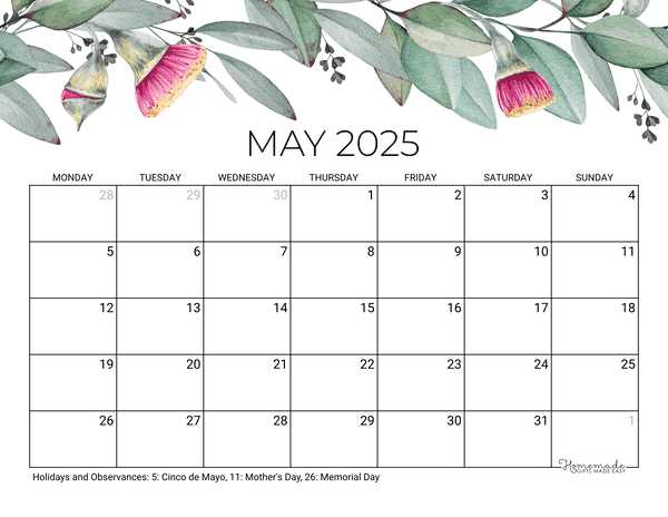 2025 may calendar template