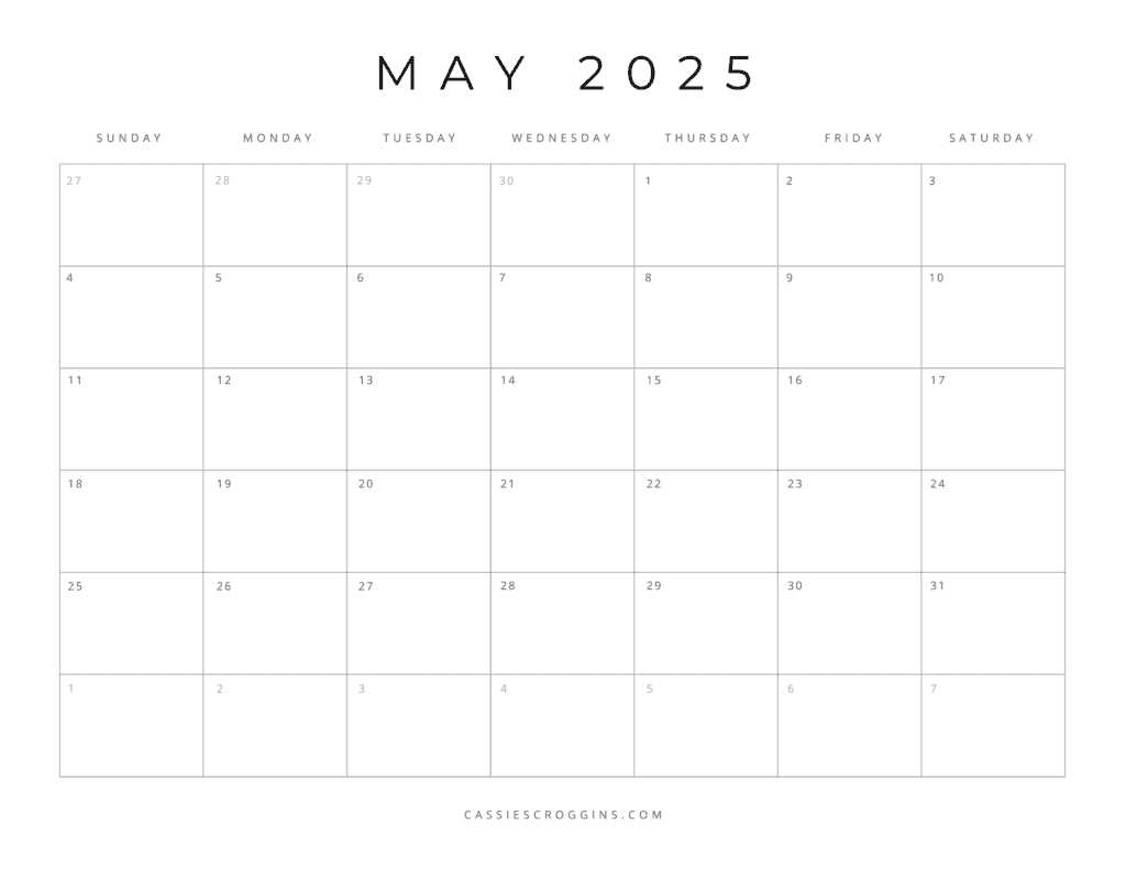 2025 may calendar template