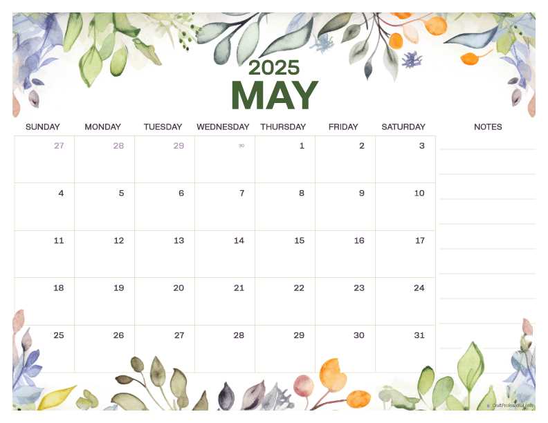 2025 may calendar template