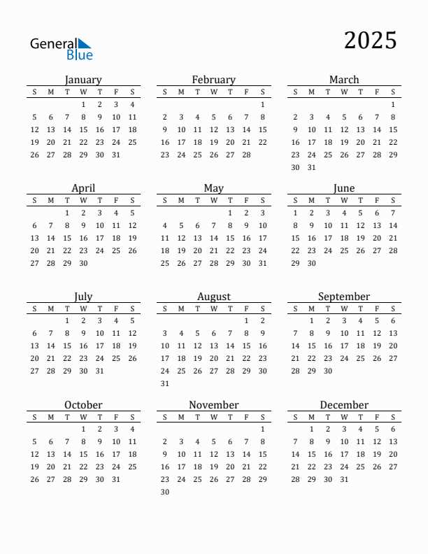 2025 monthly calendar template free