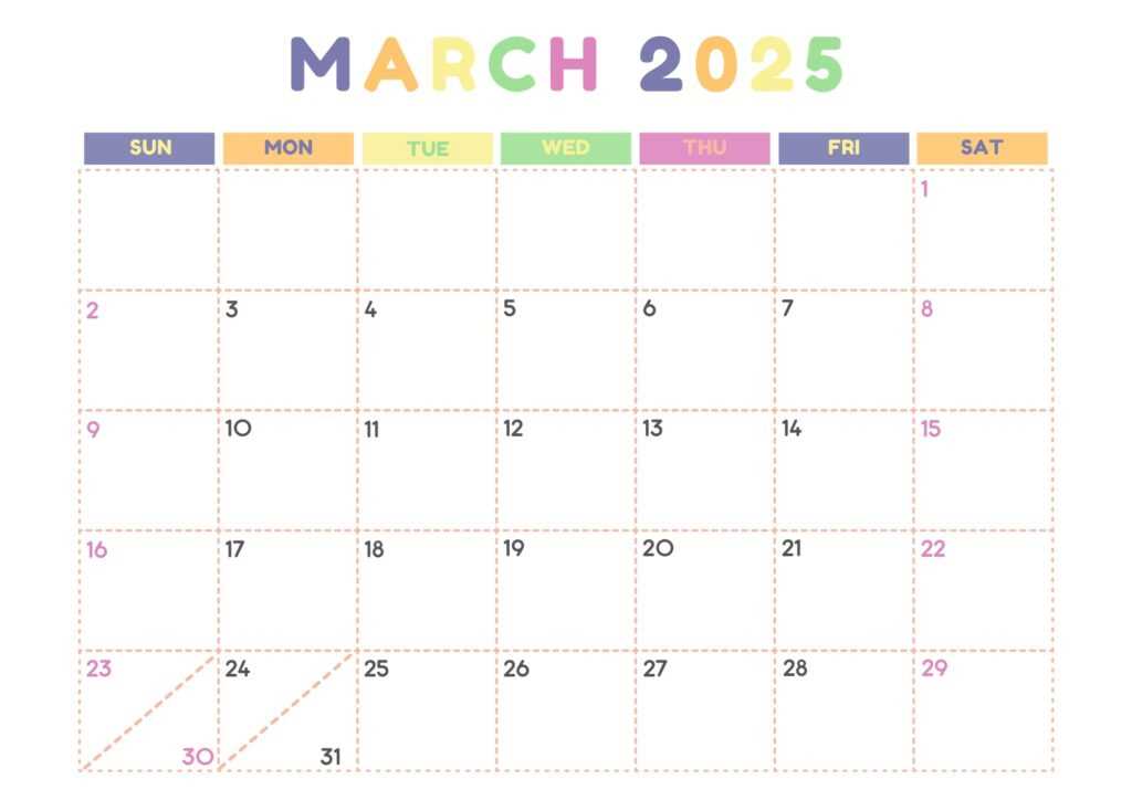 2025 monthly calendar template printable free