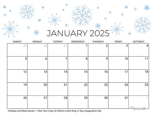 2025 printable calendar template free