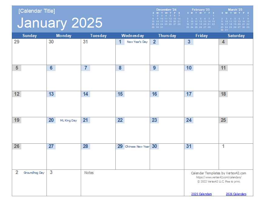 2025 template calendar free