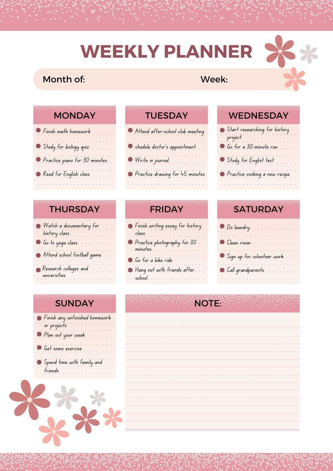 21 day calendar template