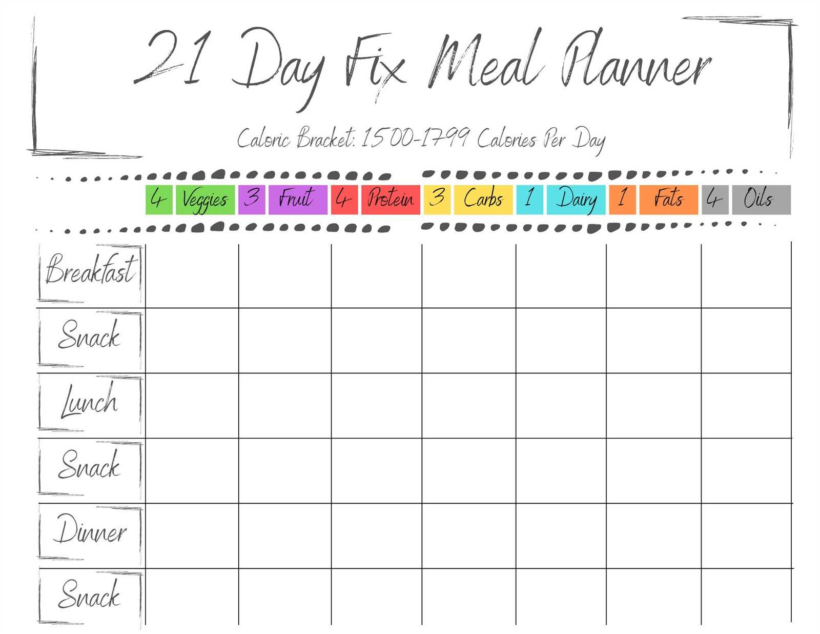 21 day fix calendar template