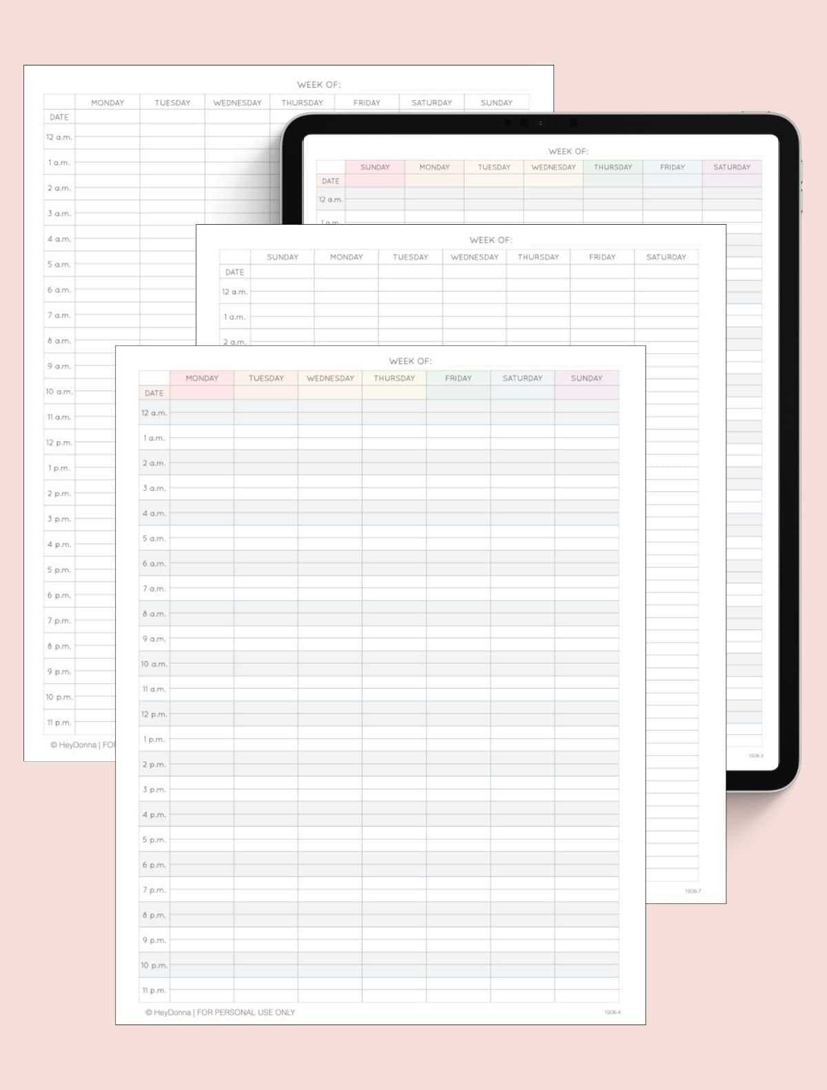 24 hour calendar template