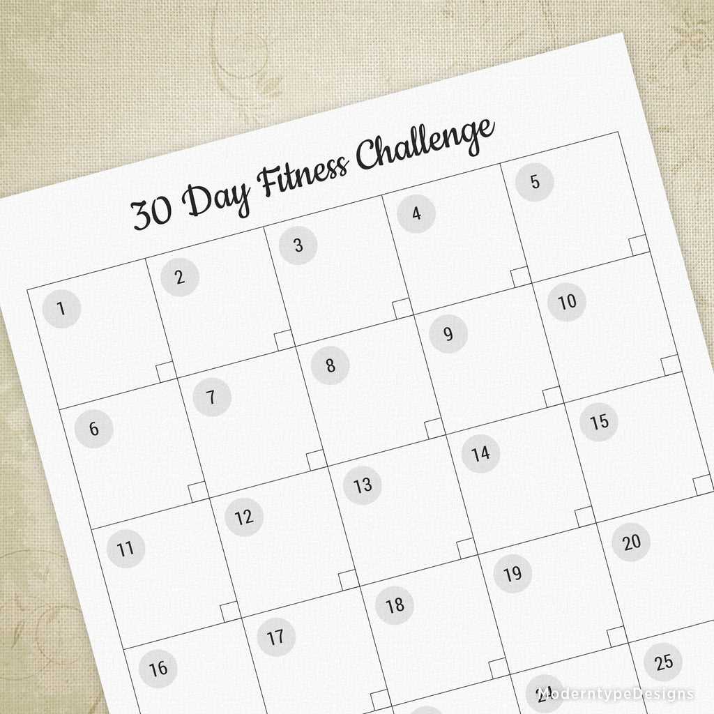 30 day challenge calendar template