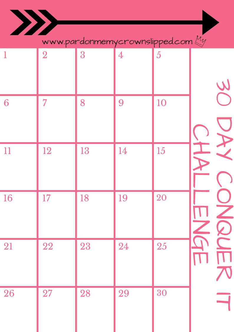 30 day challenge calendar template