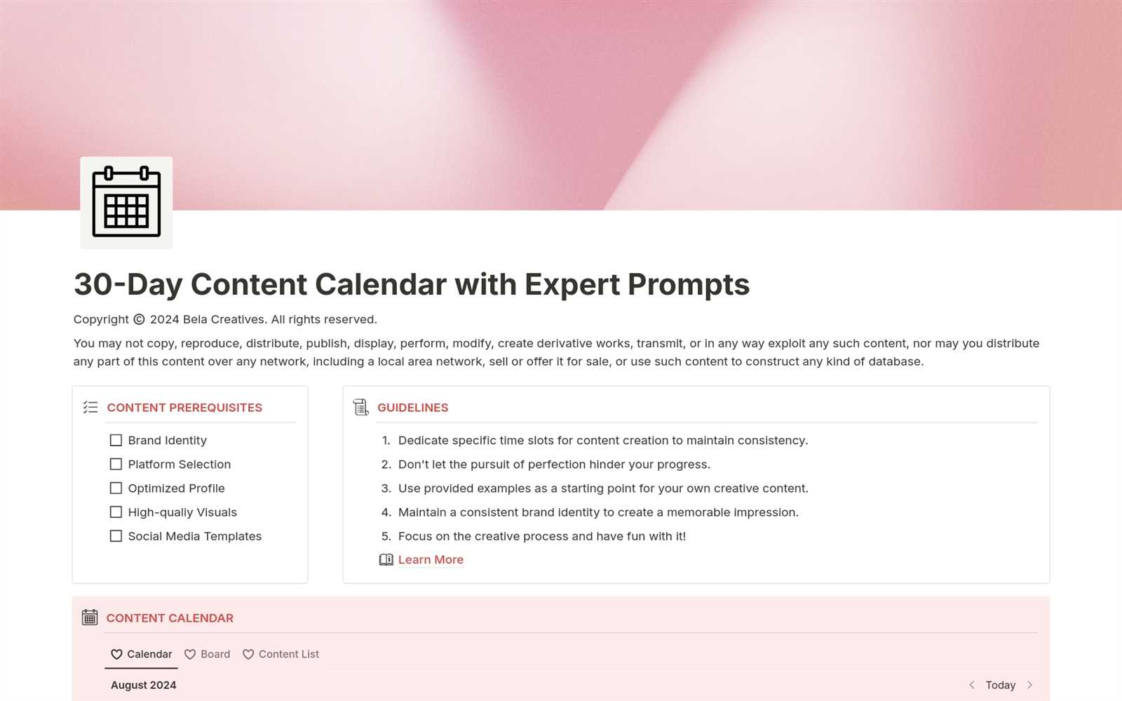 30 day content calendar template