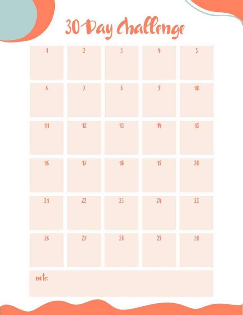 30 days calendar template