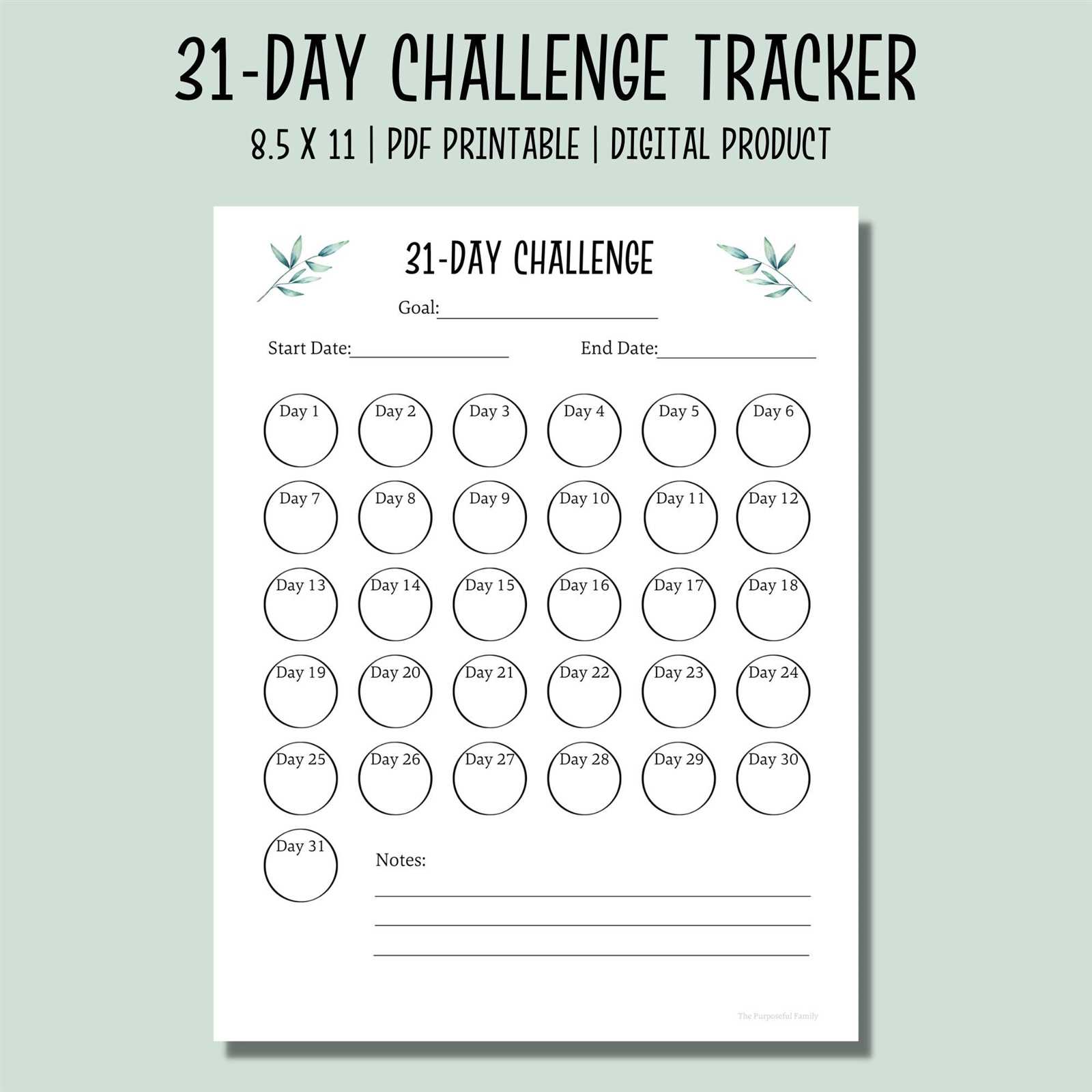 31 day calendar template