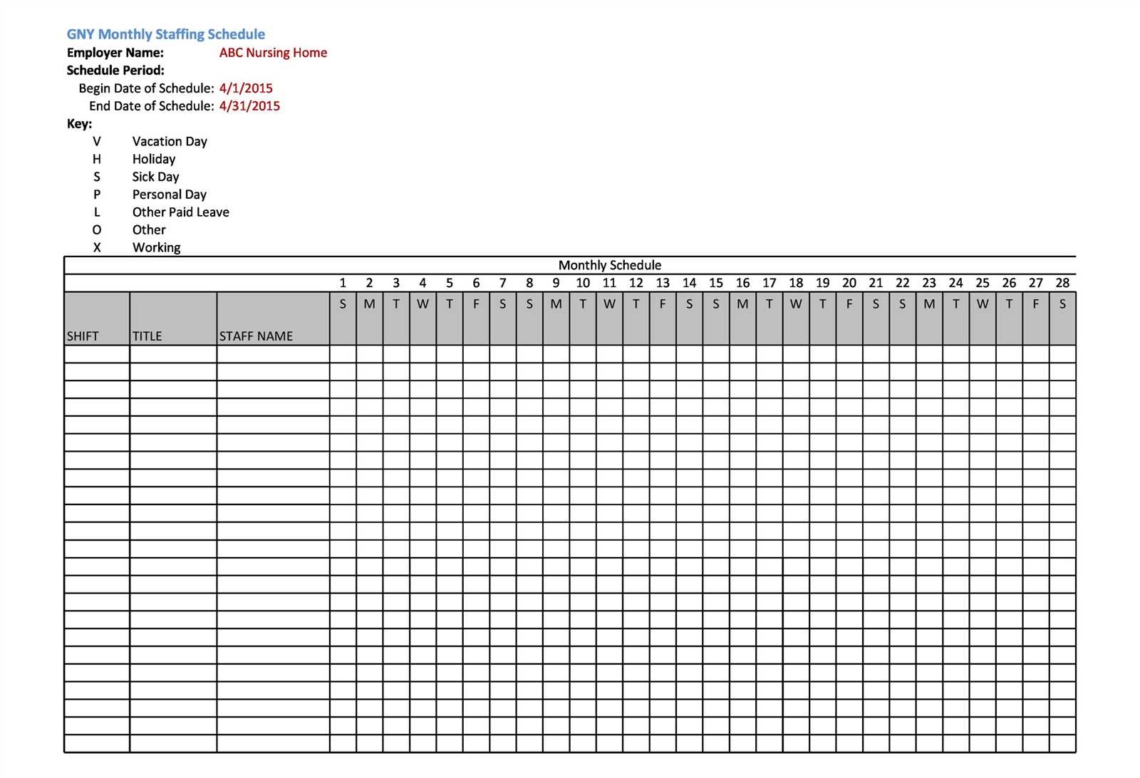 31 day calendar template