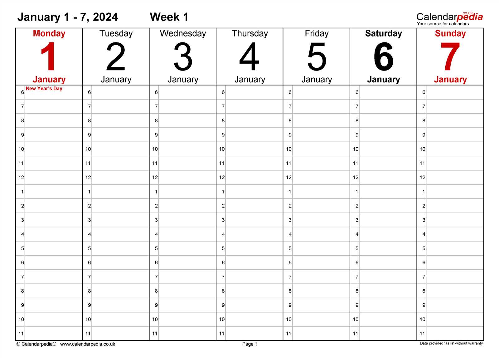 4 week calendar template