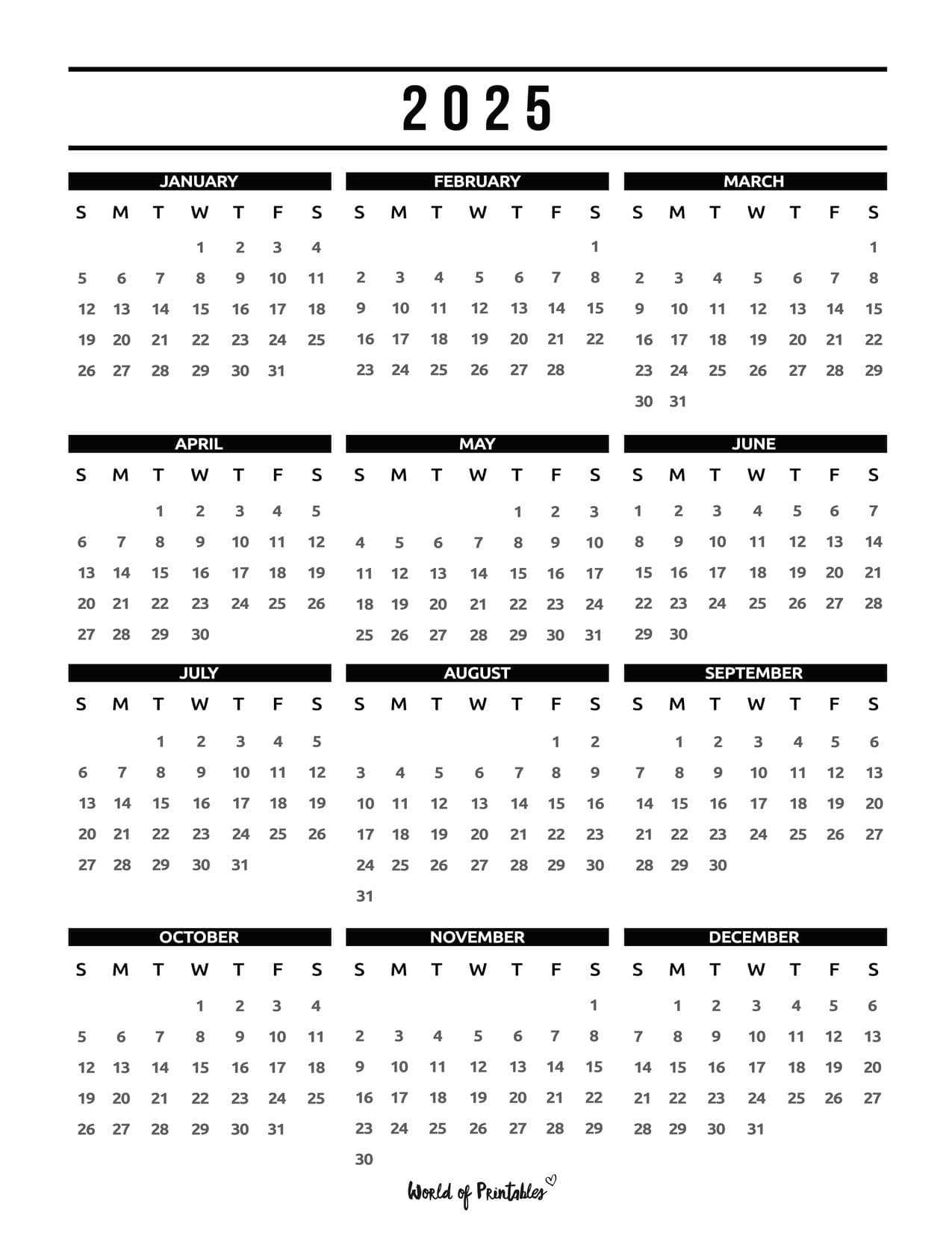 4 month per page calendar template 2025