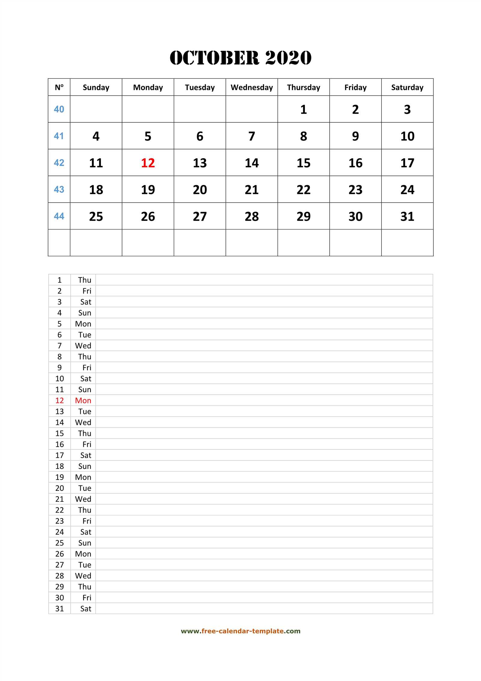 40 day calendar template