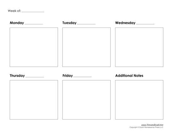 5 day work week calendar template