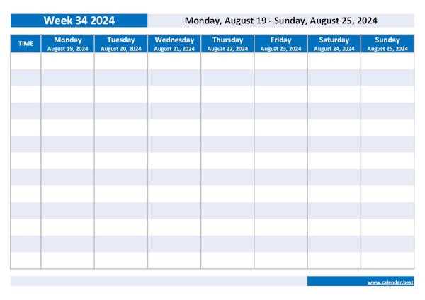 5 day work week calendar template